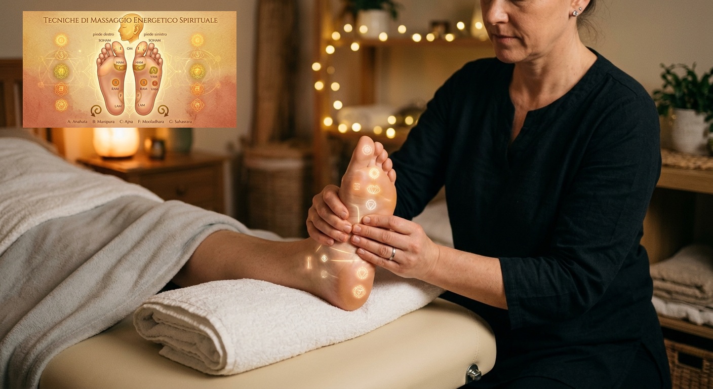 Trattamento di Massaggio Energetico Spirituale con mappa chakra sui piedi